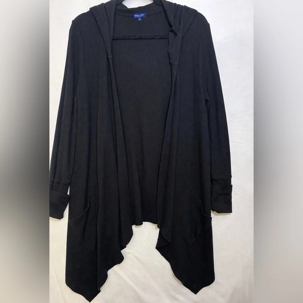 Splendid Thermal Cotton Cardigan Sz XL Waffle Knit Hooded Open Front Waterfall - Picture 5 of 9